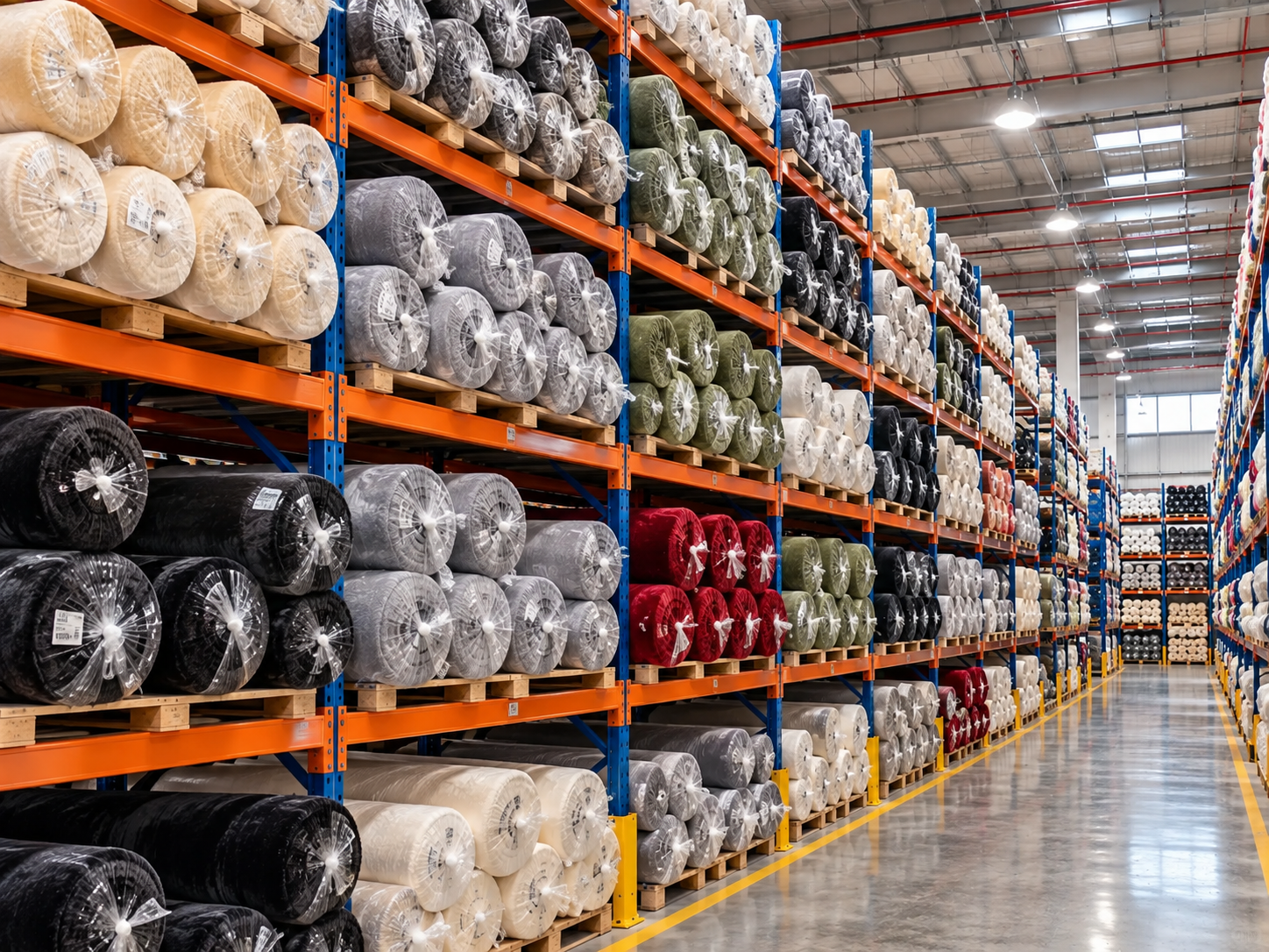 Colorful Textile Warehouse Aisle