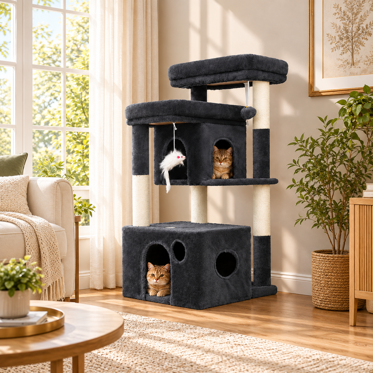 Sunlit Living Room Cat Tree Haven